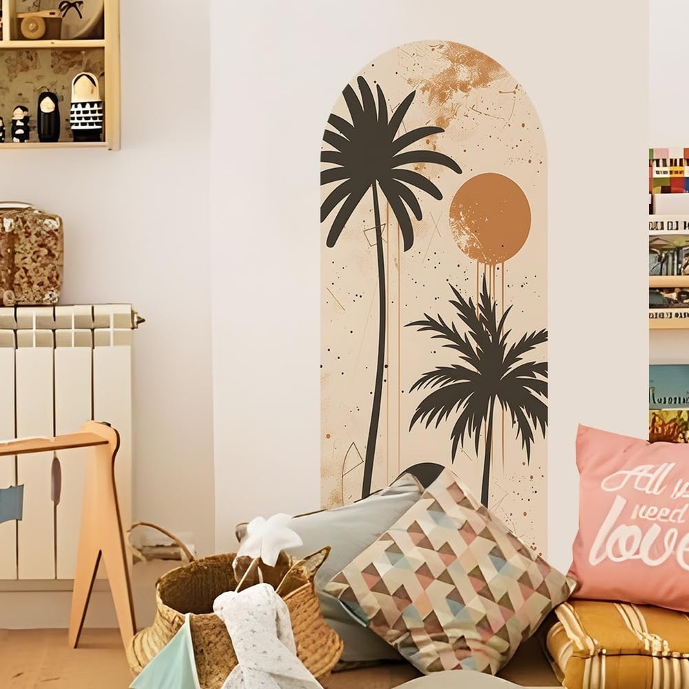 Runtoo Large Boho Arch Wall Decal with Palm Tree Modern Simple Design Backdrop