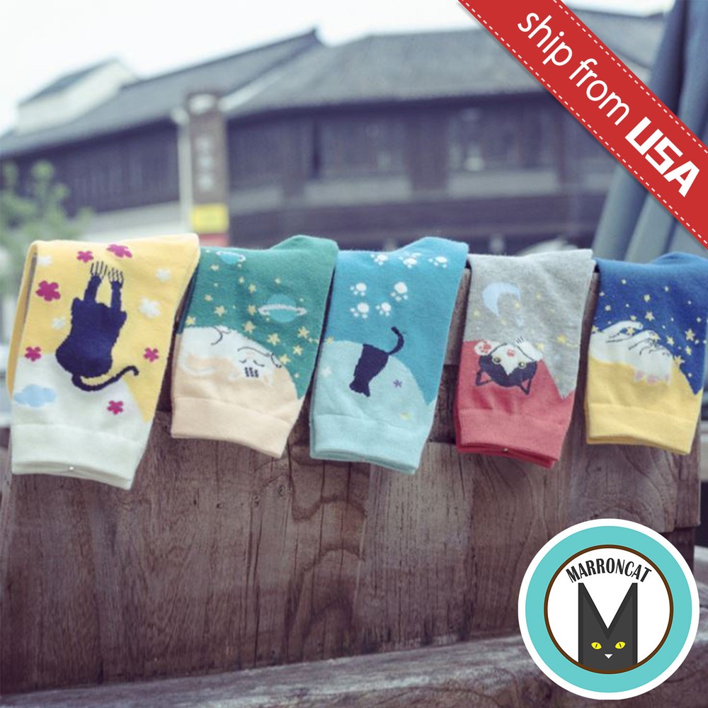 Lot 5 Assorted Kawaii Cute Cat Kitten Animal Cotton Socks Womans Warm Cartoon