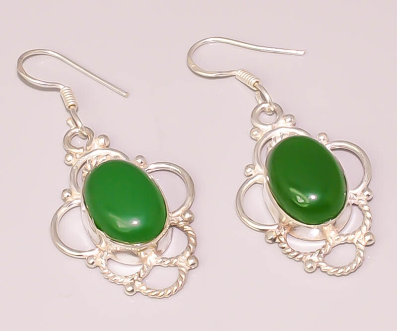 Green Onyx Handmade Gemstone Jewelry 925 STERLING SILVER PLATED EARRING