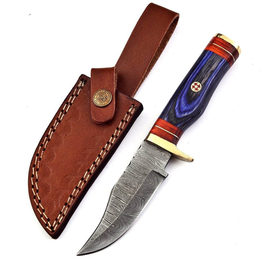 Custom Damascus Steel Fixed Blade Skinner Hunting Knife M23 Handcrafted