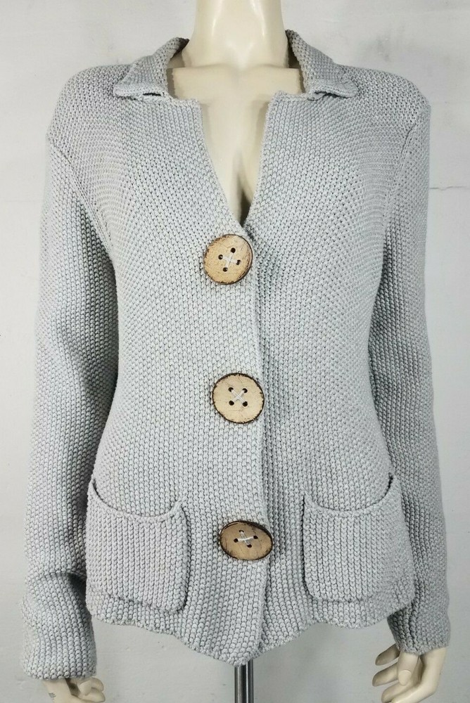 Blarney Signature gray 100% Cotton button front cardigan sweater ladies Large