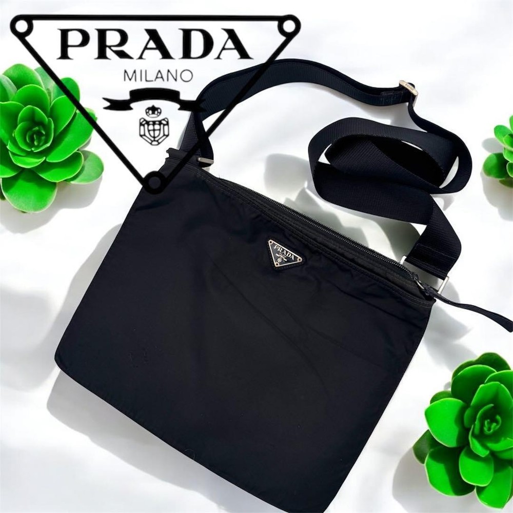 Prada Black Nylon Shoulder Bag Sacoche Tesute Crossbody