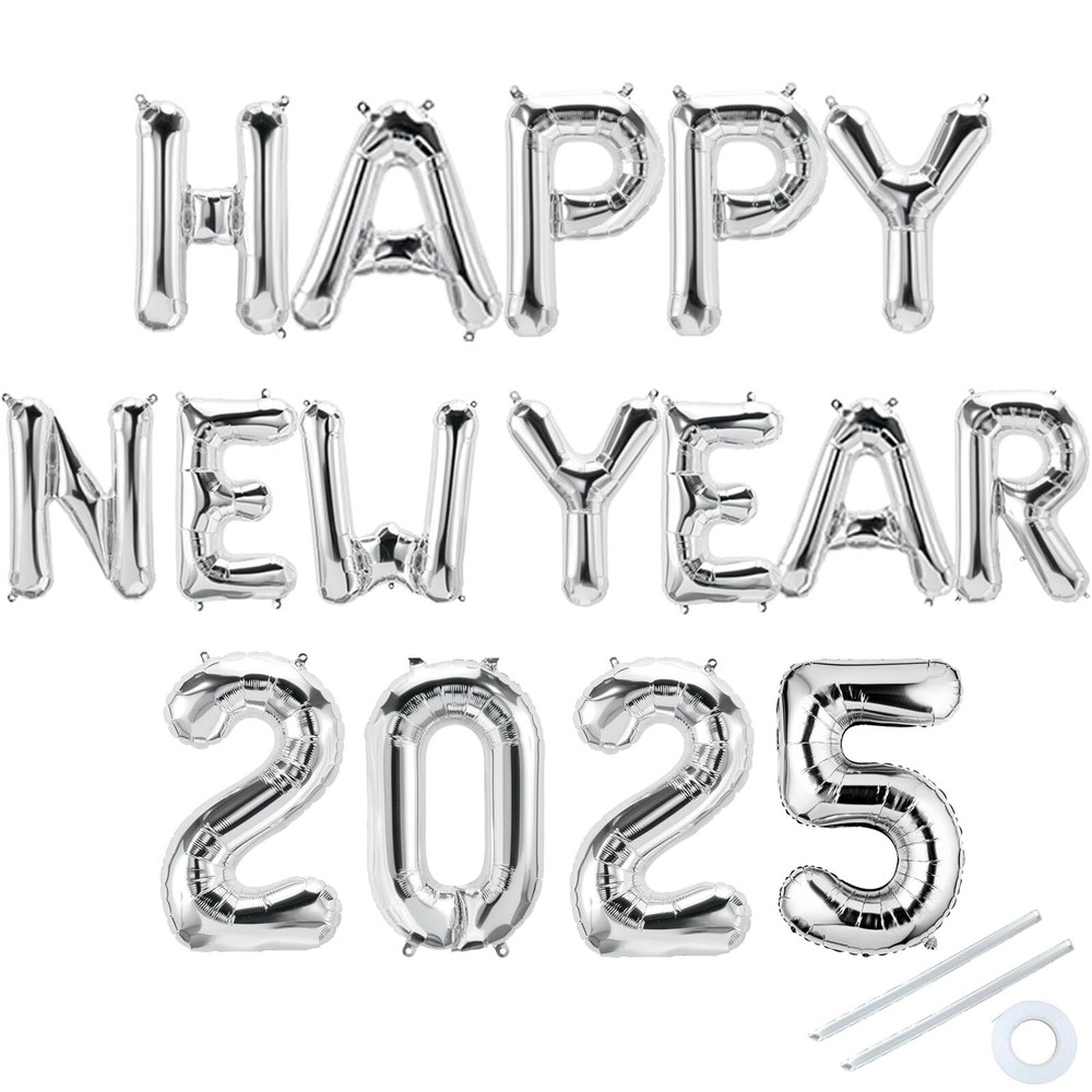 2025 Happy New Year Aluminum Foil Balloons Banner Party Decorations - New Yea...