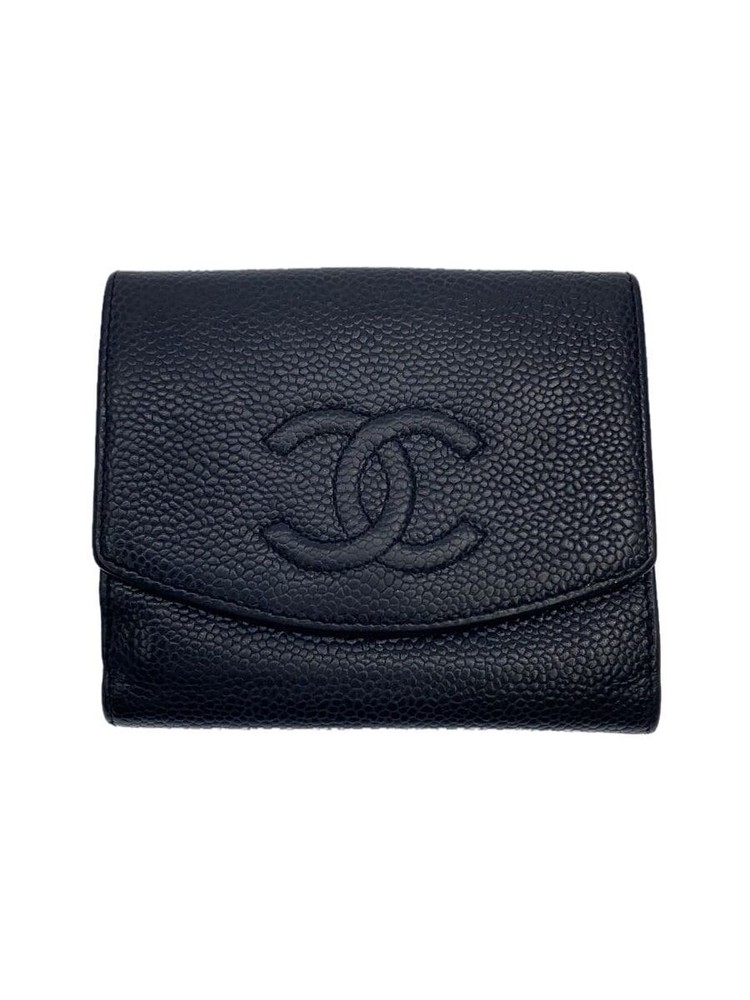 CHANEL Compact Wallet A13496 Coco Mark Caviar Leather CC Black F/S Pre-Loved