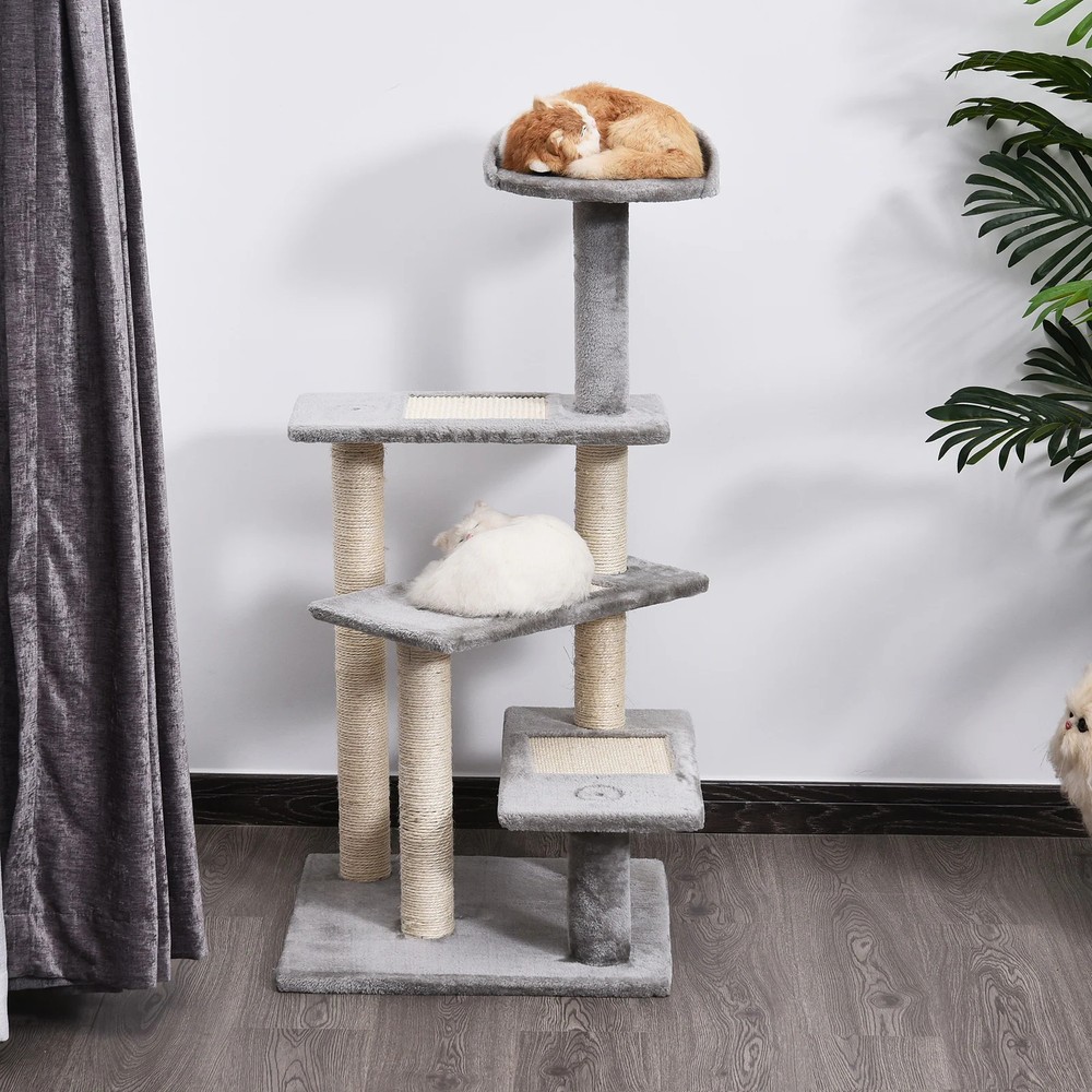 PawHut 40-Inch 5-Tier Rotating Cat Tree with Scratching Posts Beige 19x19x39 Inches
