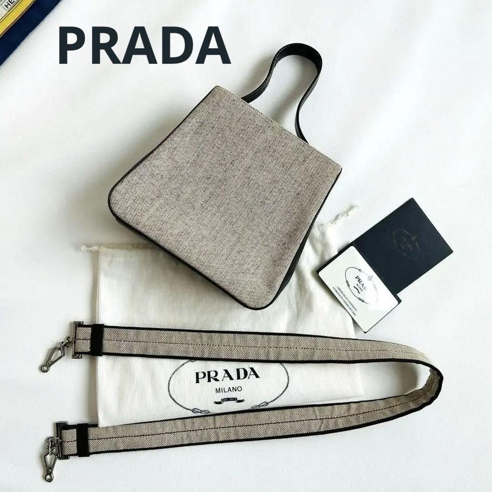 Vintage PRADA Two-Way Shoulder Bag Canvas Leather Japan Import Well-Maintained
