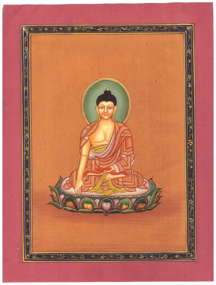 Hand Miniature Buddha Painting Of Religious Art On Silk For Wall Gift 7x9 Inches