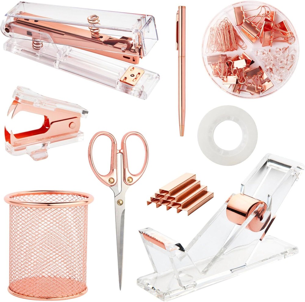 Rose Gold Desk Accessories, Office Supplies Set with Acrylic