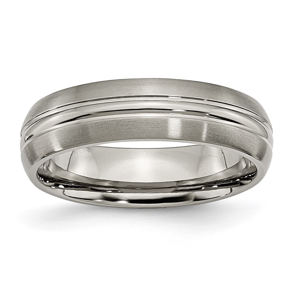 Titanium Brushed Center 6mm Grooved Band Ring Size 11 for Men 2.96gm
