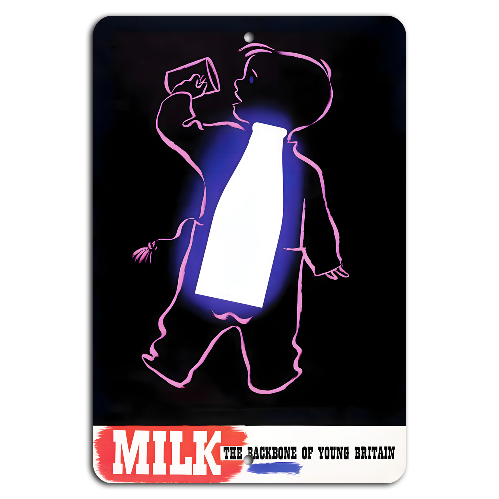 Vintage Milk Art Sign Celebrating Young Britain's Dairy Heritage  
