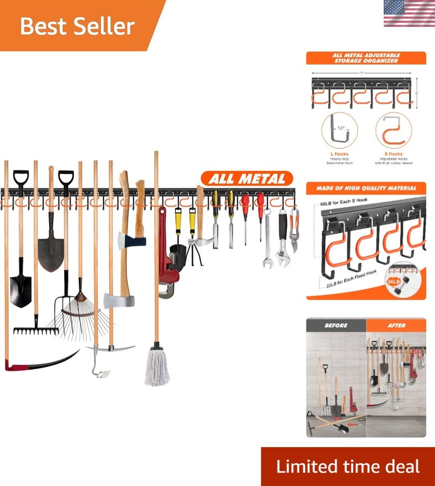 All Metal 68'' Garage Organizer with Adjustable Hooks - Effortless Installation