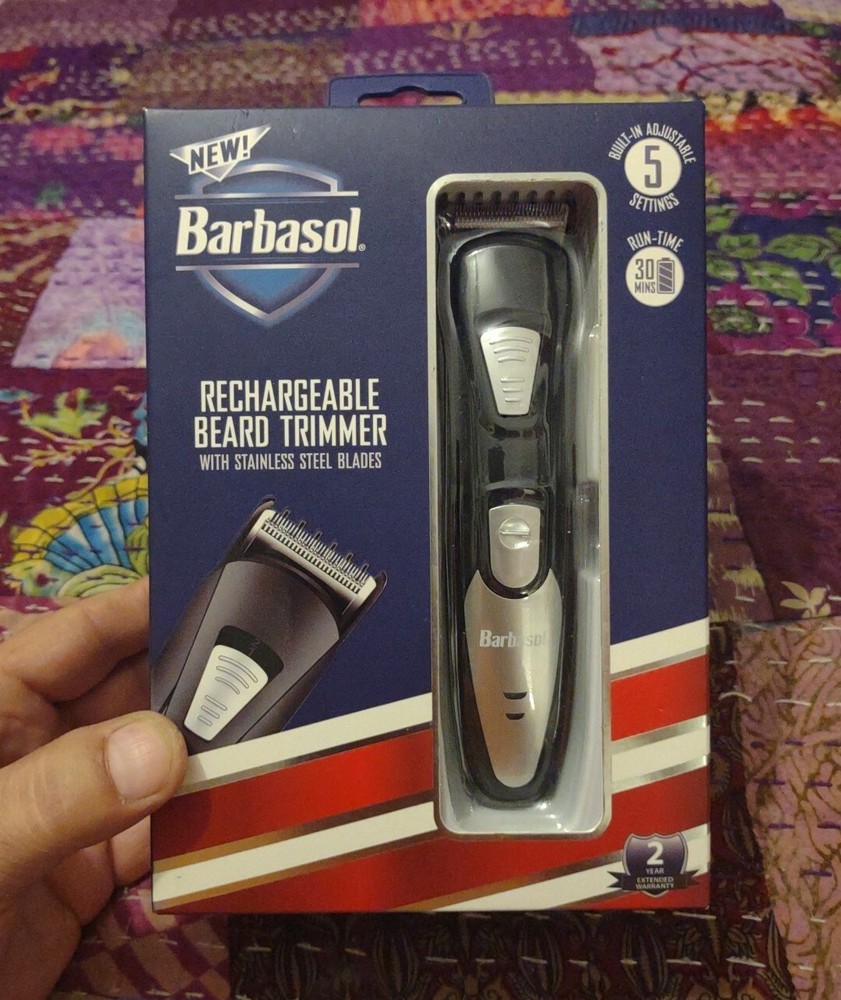 Barbasol Rechargeable Beard Trimmer 5 Built-in Adjustable Settings Washable Head