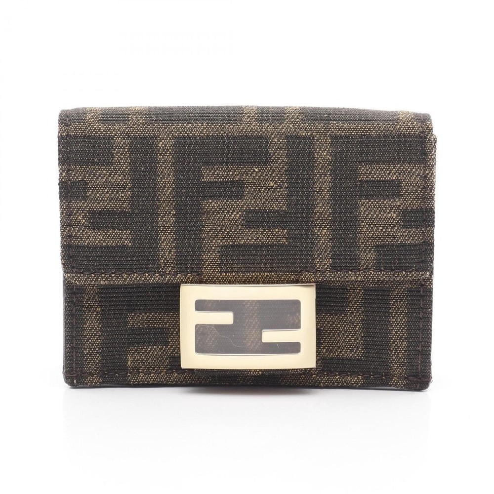 FENDI Baguette Zucca Canvas Tri-Fold Wallet in Polyester Cotton 554889