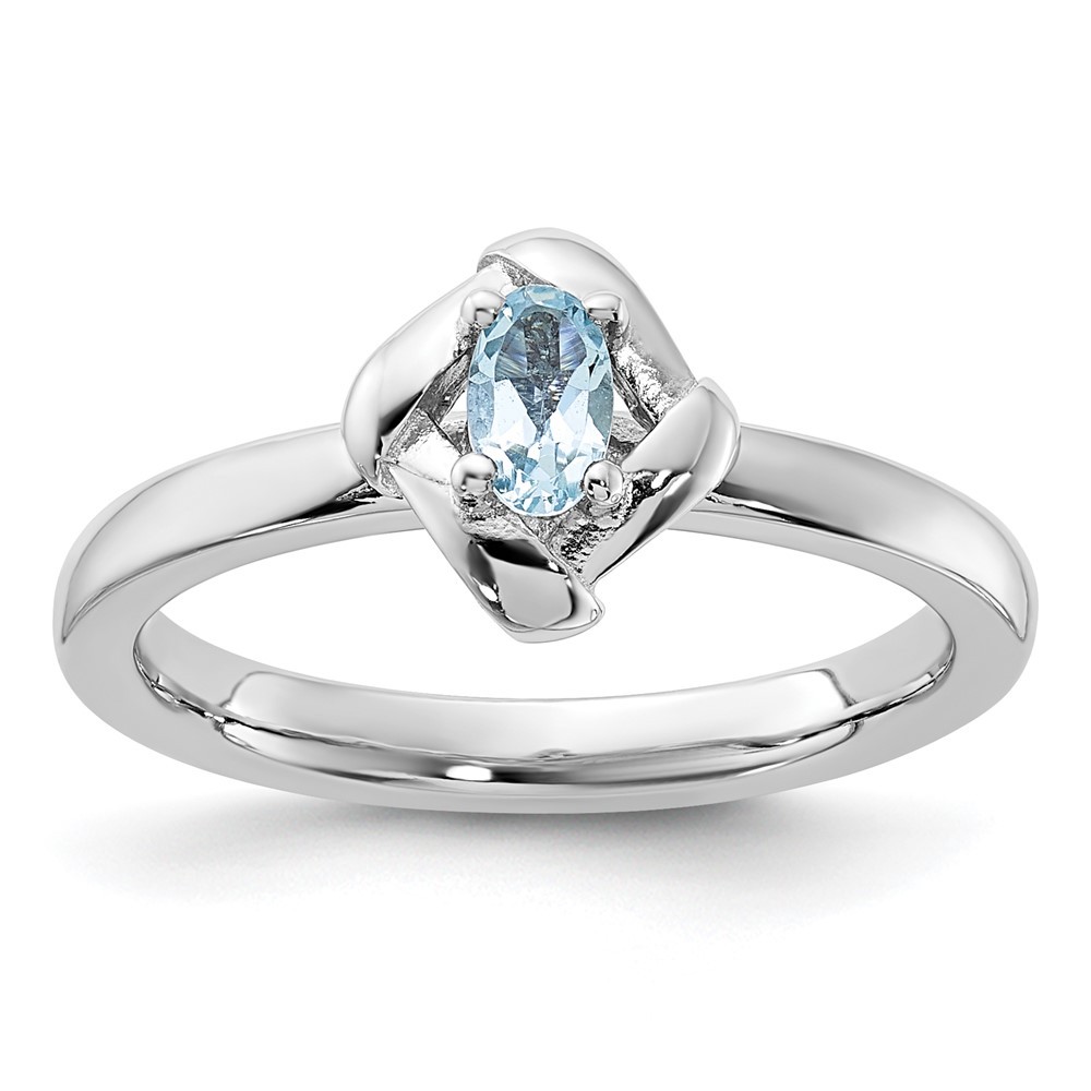 925 Sterling Silver Stackable Expressions Aquamarine Ring Size 7