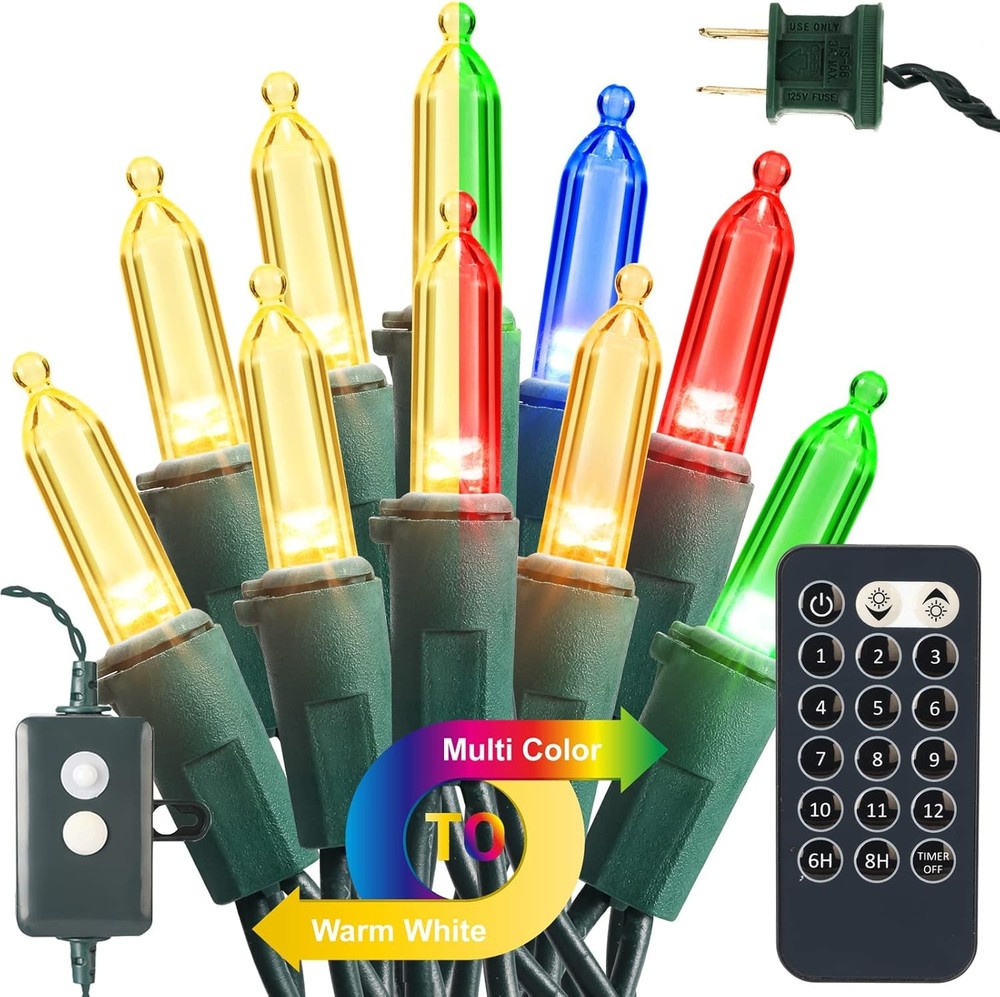 Brizled 100 LED Christmas Lights 33ft Color Changing Warm White Multicolor