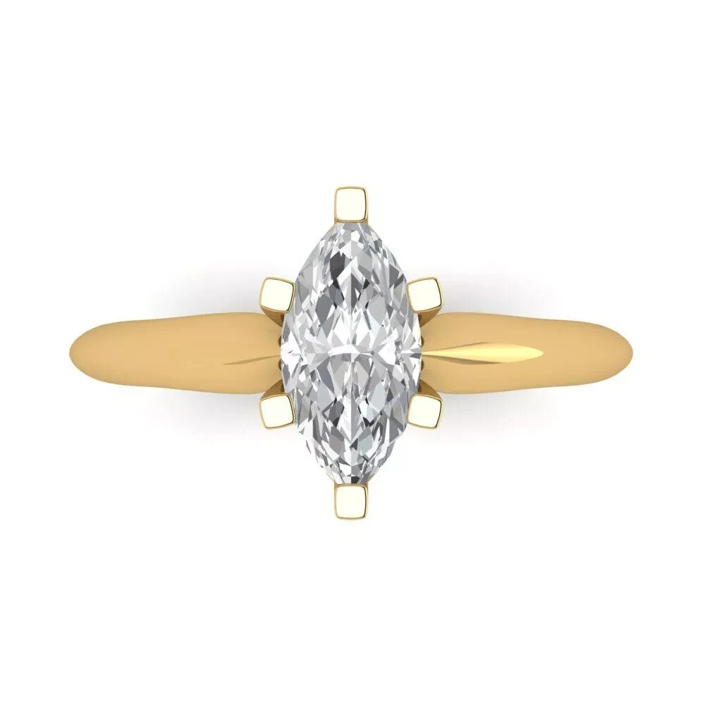 14k Yellow Gold Plated 2Ct Marquise Cut Moissanite Wedding Ring in Solid Gold