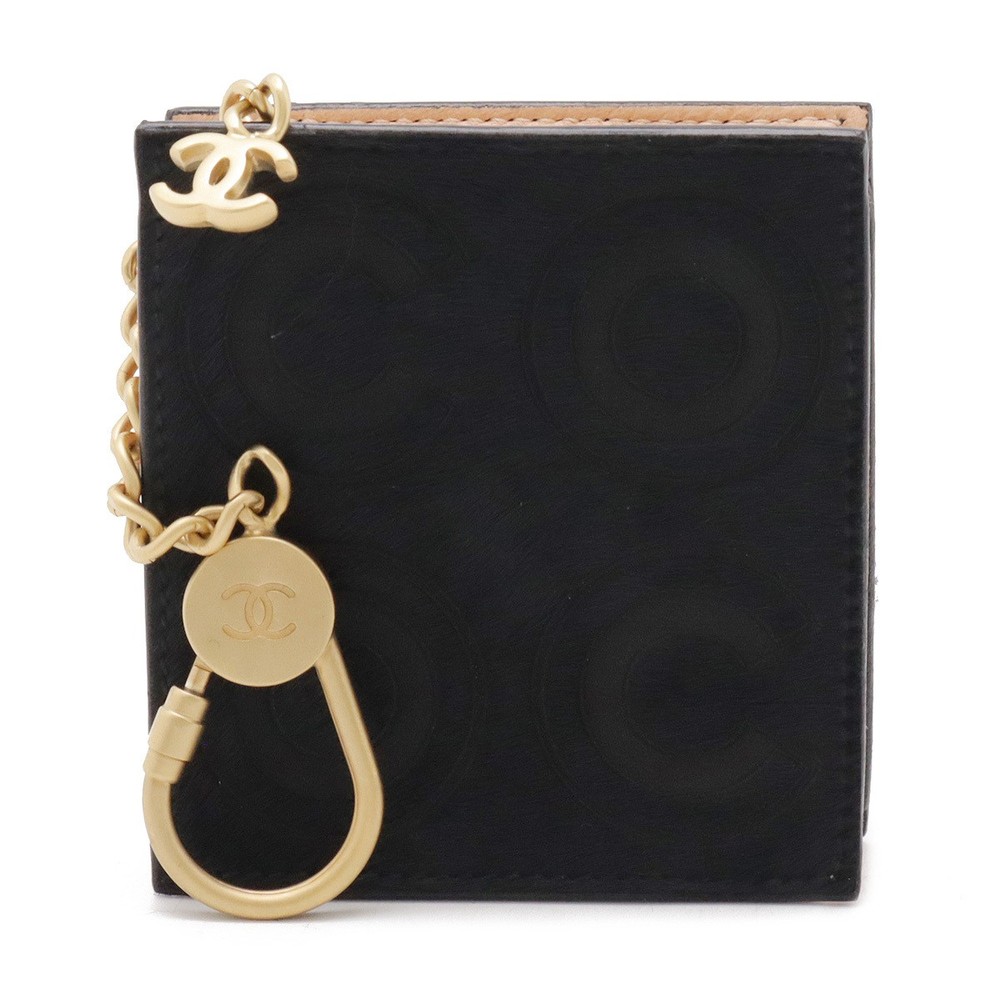 CHANEL COCO Coin Case in Black Pink Leather with Gold Hardware Key Hook A17421