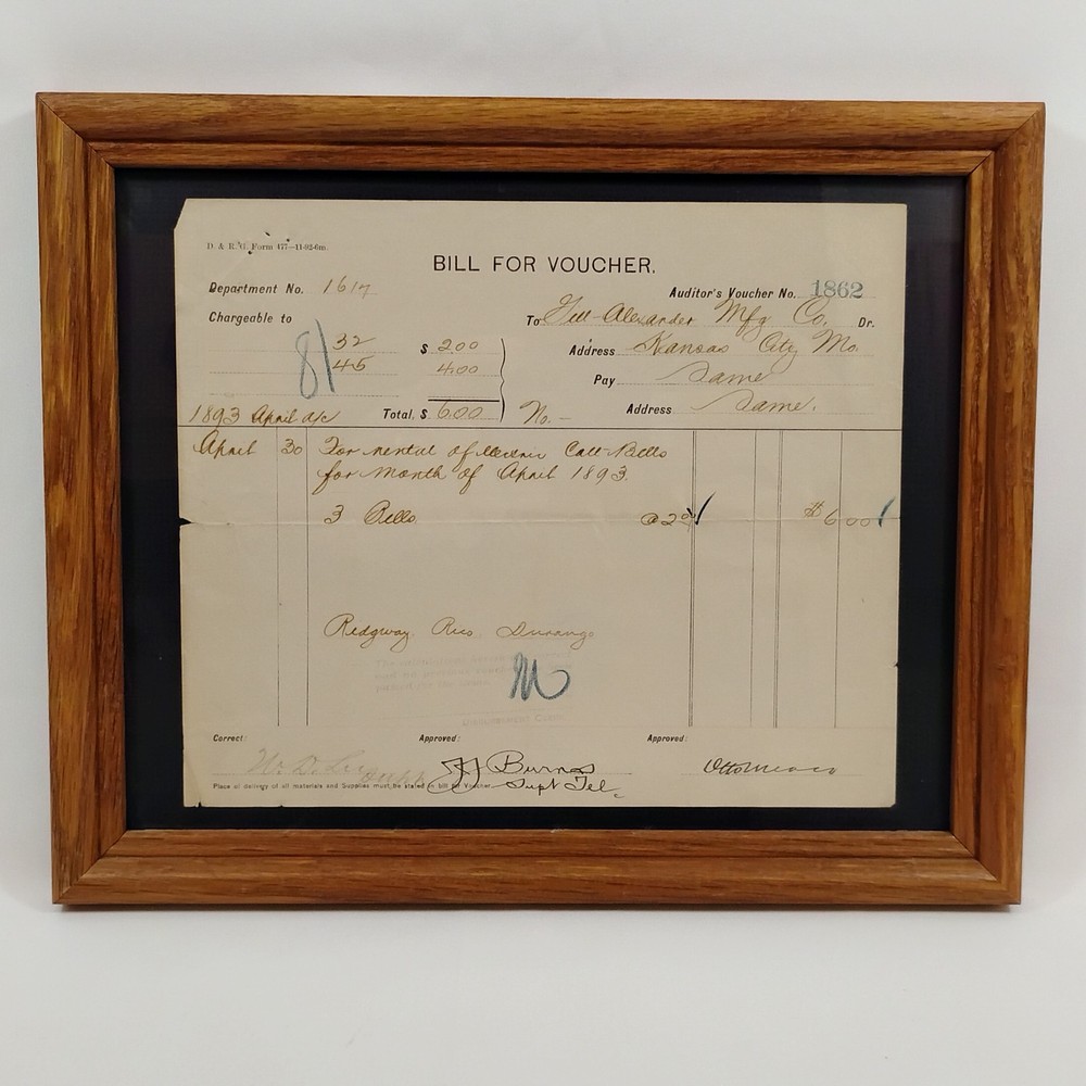 1893 Denver & Rio Grande Railroad D&RG Bill Voucher G.W. Alexander Mfg Co-image