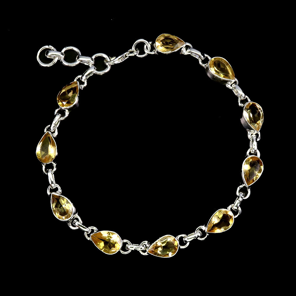 925 Sterling Silver Bracelet with 9x6mm Natural Pear Citrine Gemstone Jewelry 8 Inches