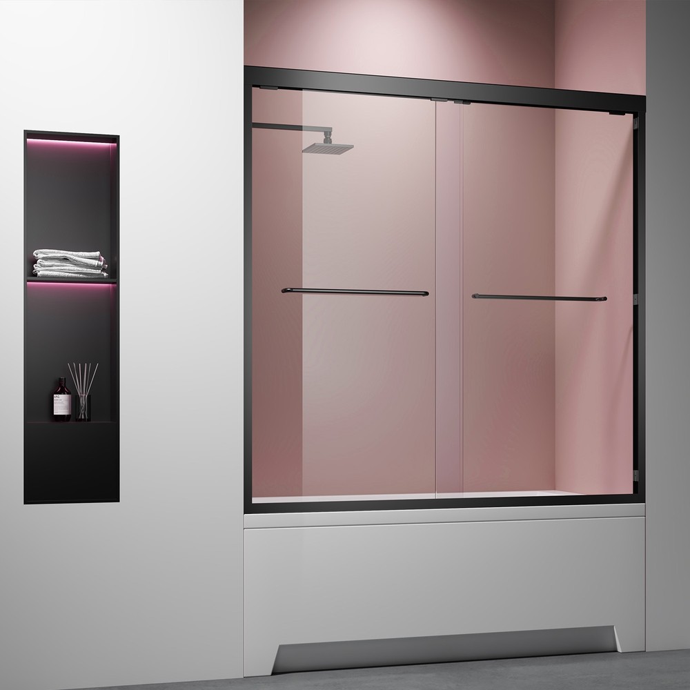 56-60 x 62 Inch Black Framed Adjustable Glass Shower Door for Bathroom