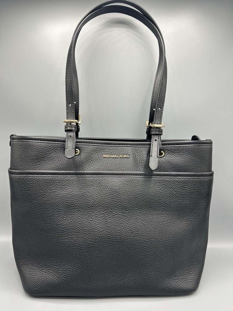 Michael Kors Winston Black Leather Top Zip Tote Bag  