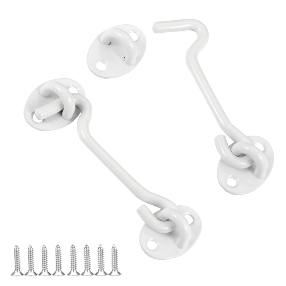 Barn Door Latch Hook and Eye Latch White, 2 Packs 4 Inch Heavy Duty Solid Stainl