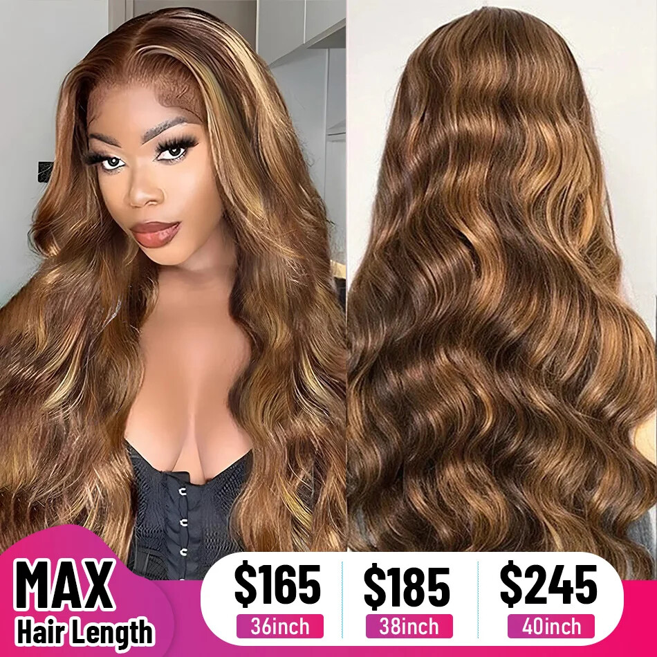 HD Lace Front Wig Brazilian Human Hair Body Wave 427 Highlight Glueless