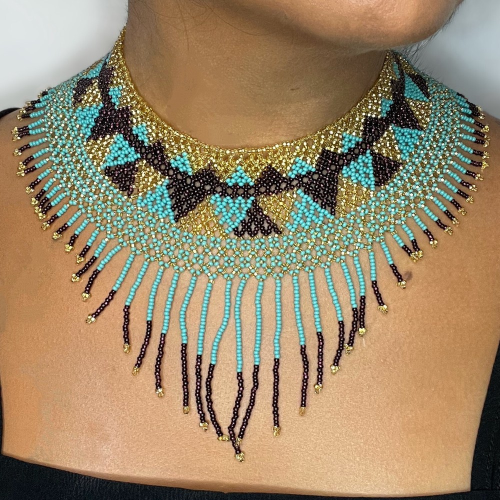 Handmade Aztec Beaded Choker Necklace from Mexico