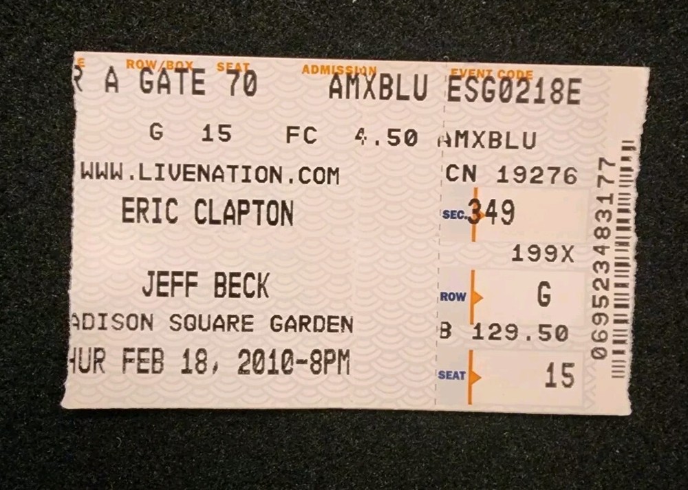 Eric Clapton & Jeff Beck Ticket Stub 2/18/2010 Madison Square Garden New York