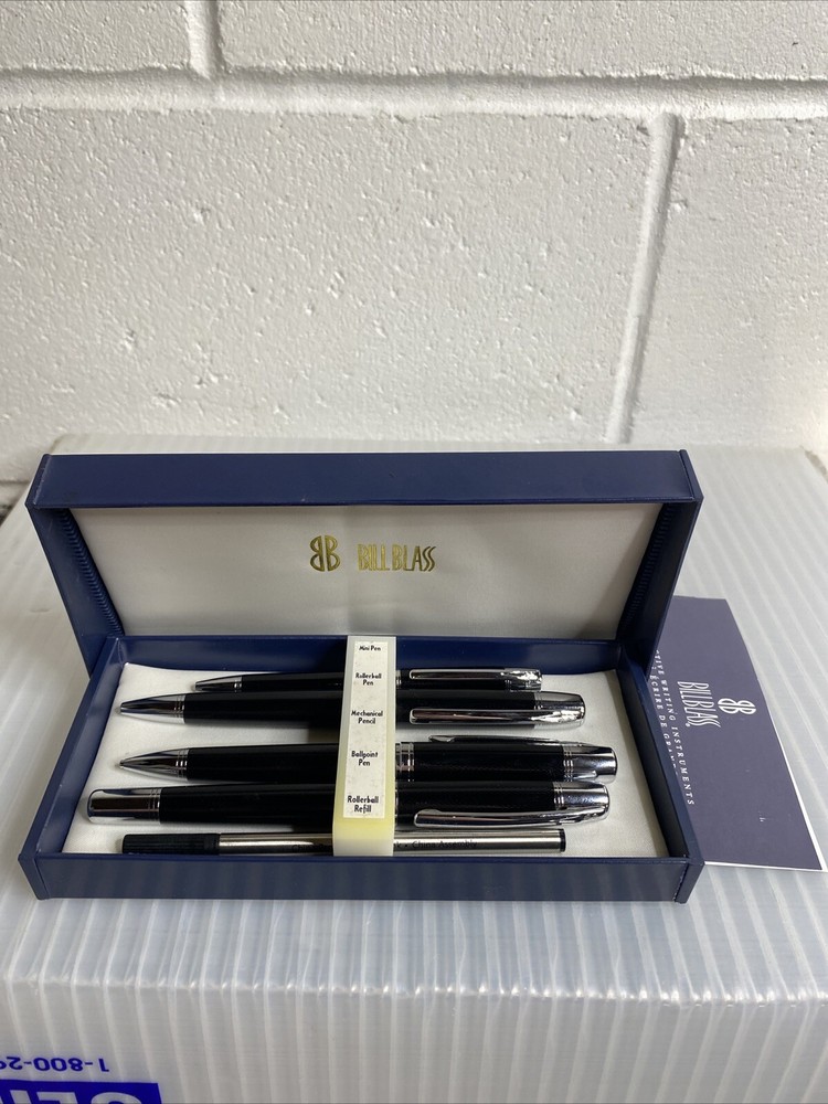 BILL BLASS 5 PIECE black PEN SET Mini Rollerball Mechanical Pencil & ballpoint