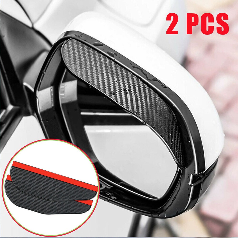 2x Car Black Carbon Fiber Rear View Mirror Rain Visor Guard Exterior Accessories