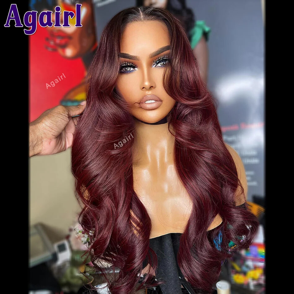 1B 5x5 Lace Front Wig Body Wave Human Hair Pre Plucked 99J Roots