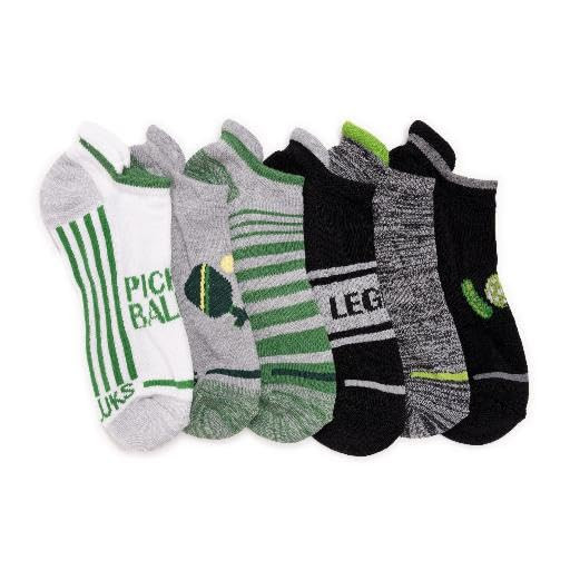 Men's 6 Pack Pickleball Ankle Socks, Black/Green, OS