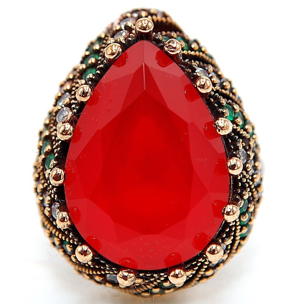 Ottoman Empire 11CT Garnet Topaz Sterling Silver Ring Size 7  