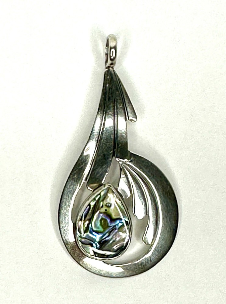 Sterling Silver Abalone Pendant Statement Torque Necklace
