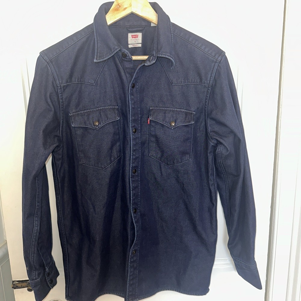 Levi’s Fantastic Denim Over shirt  Shacket jacket Navy Blue Tartan Lined Small