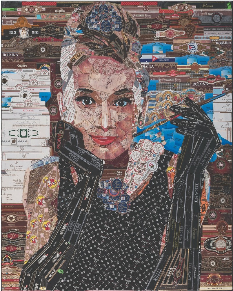 Art Collage Wall Decor Gift Audrey Hepburn Print Made Out Of Cigar Bands