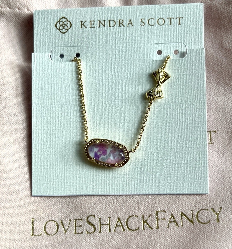Kendra Scott LoveShackFancy Elisa Purple Iris Illusion Necklace Bow Jewelry NWT