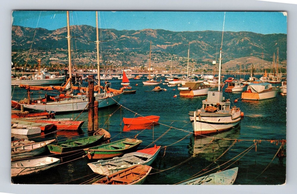 Santa Barbara CA-California, Yacht Harbor, Anchored Boats Vintage c1964 Postcard
