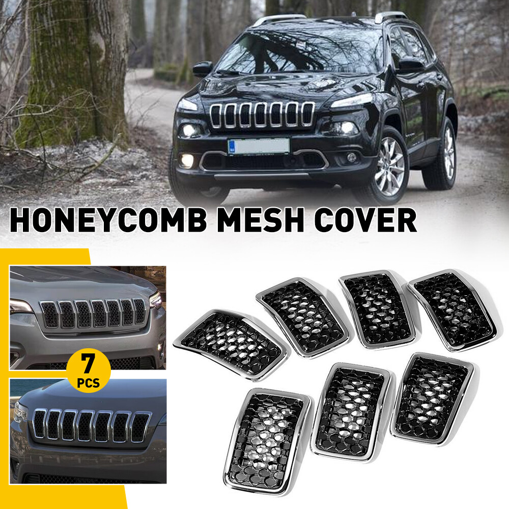 For Jeep Cherokee 2019-2022 Mesh Chrome Honeycomb Front Grille Inserts Frame