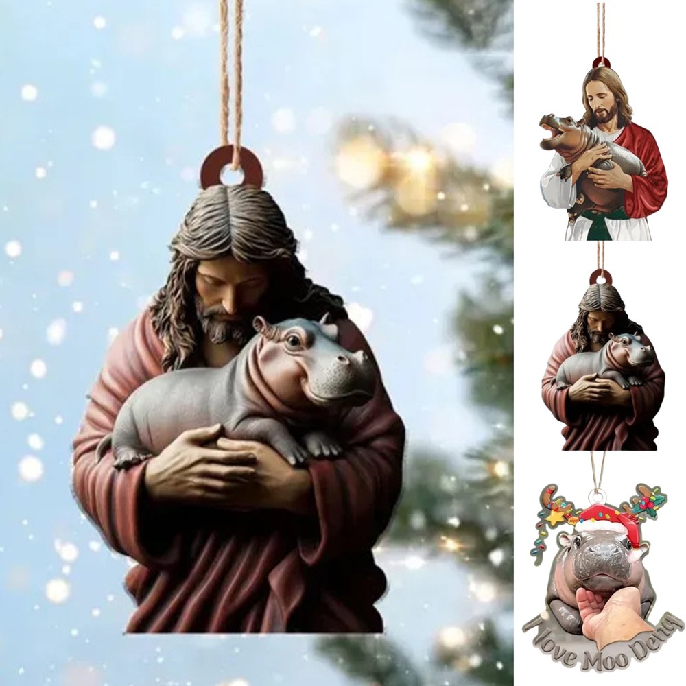 1x Christmas Ornament Jesus Hippopotamus 2d Christmas Acrylic Hanging Decoration