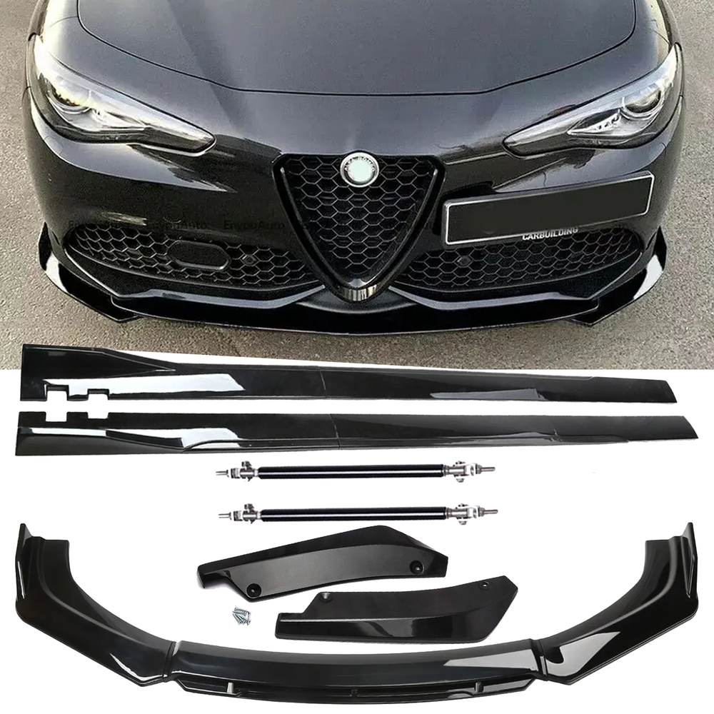 Front Bumper Lip Chin Spoiler Splitter Side Skirt Rear Rod For Alfa Romeo Giulia