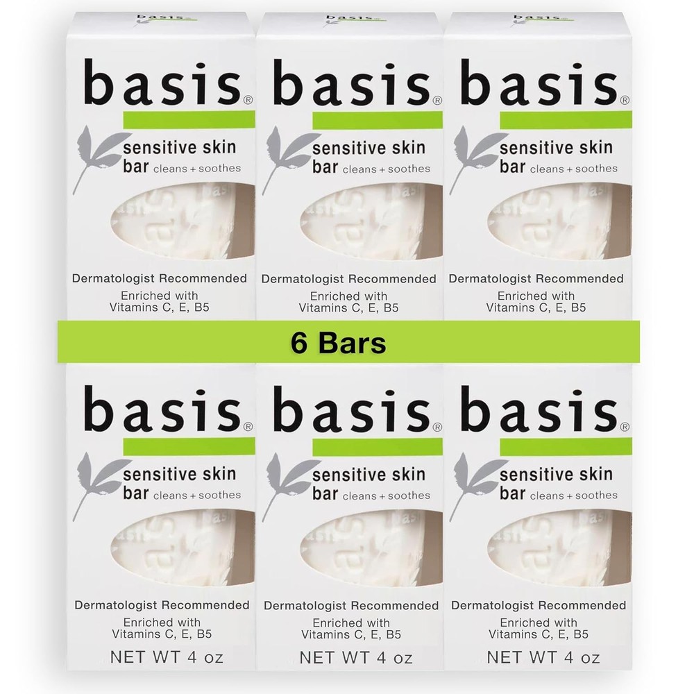 Gentle Basis Sensitive Skin Bar Soap for Body Face Hands 4oz Pack of 6