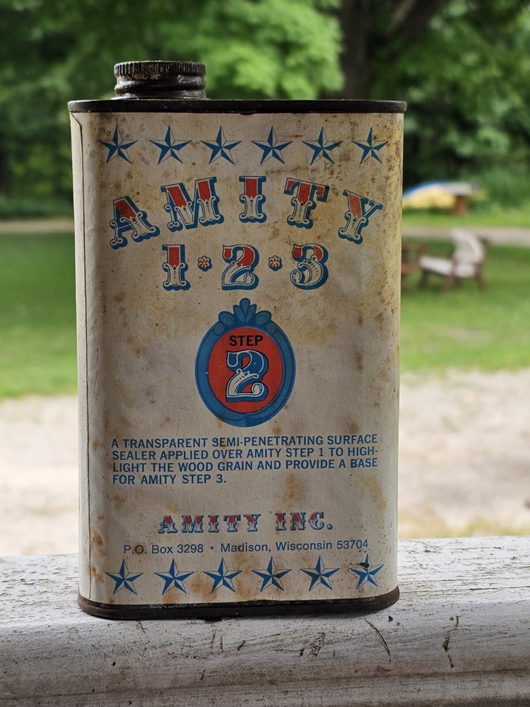 Amity 123 Step 2 Transparent Sealer Vintage Tin Advertising 70%?? Full
