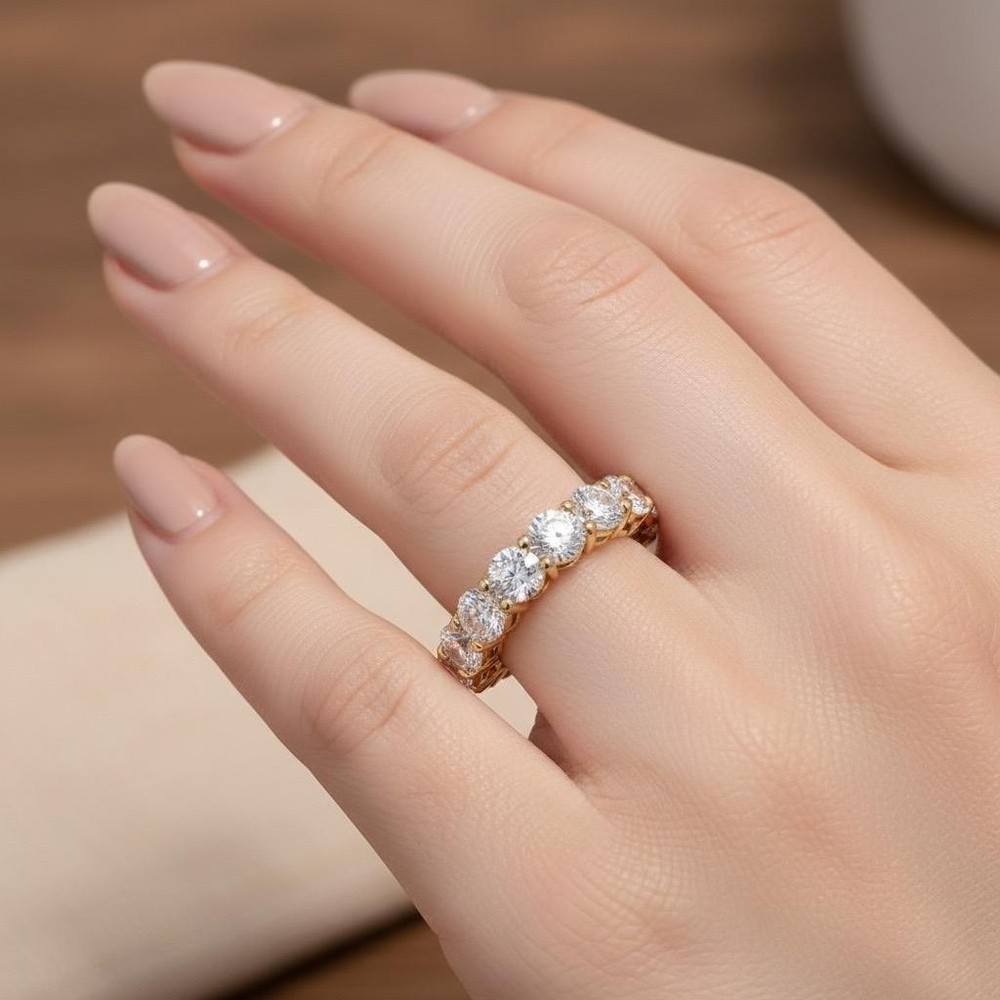 14K Solid Gold 3CTW Diamond Eternity Band Ring Round Lab Grown F VS2