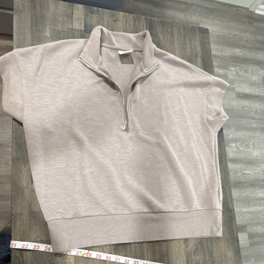 Varley DoubleSoft Collared 1/4 Zip Short Sleeve Pullover Beige Small Women