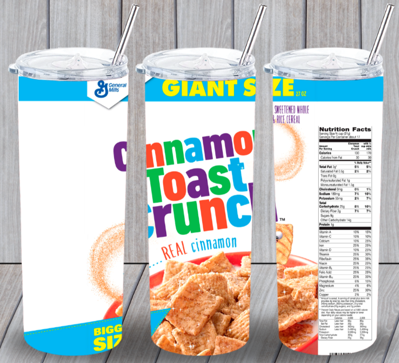Cinnamon Toast Crunch Cereal Multicolor 20oz Insulated Tumbler Lid Straw New