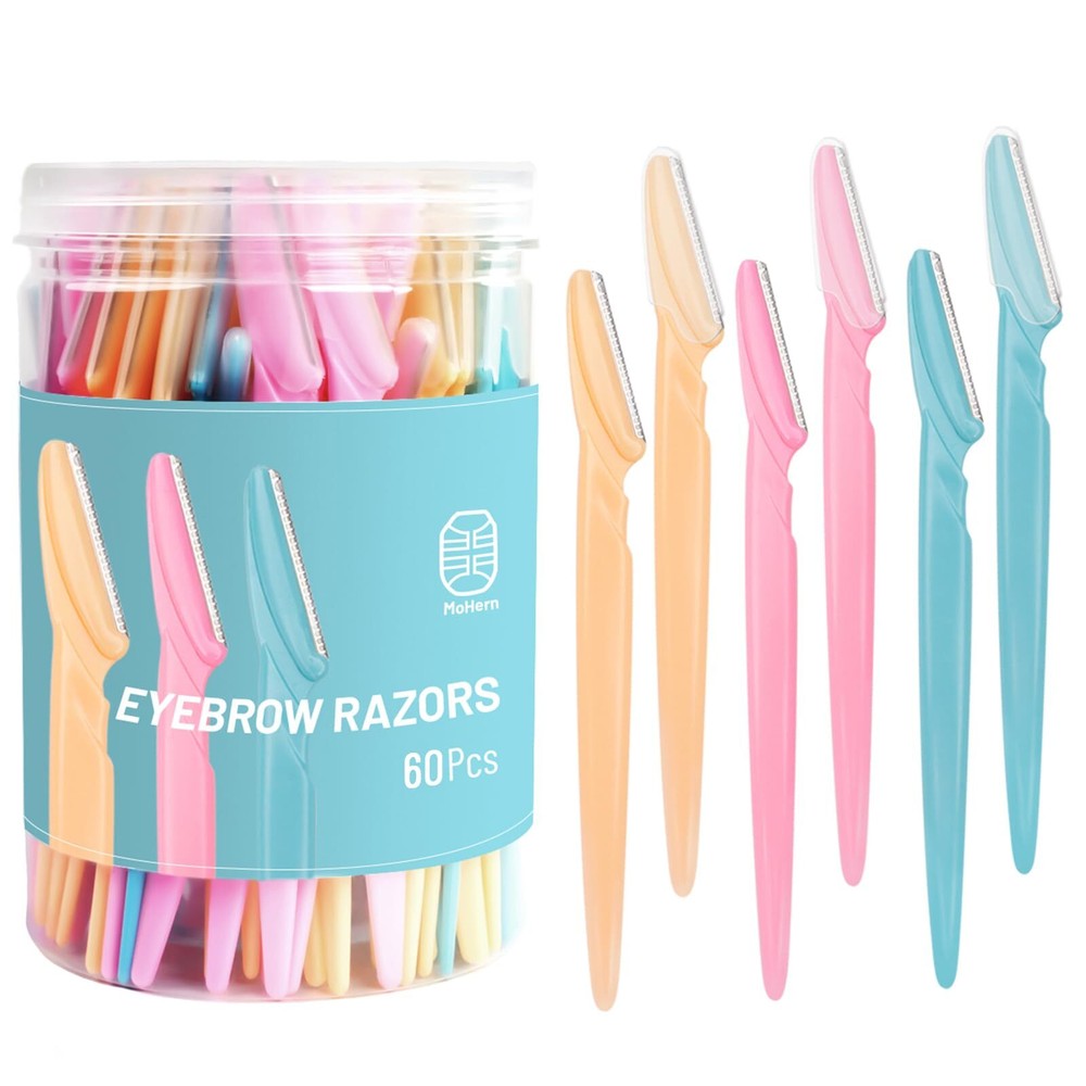 MoHern Eyebrow Razor with Box 60 Pcs Face Razors for Women and Men Multipurpo...