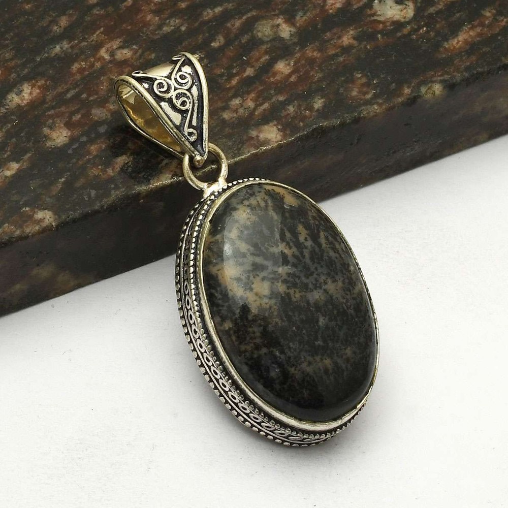 Honey Dendrite Opal Gemstone Antique Design Pendant Jewelry 2.32