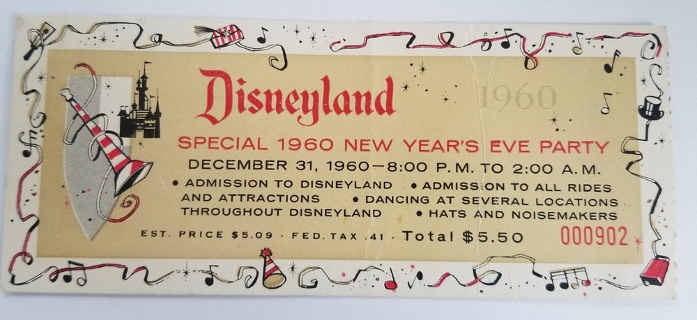 Vintage 1960 Disneyland New Years Eve Admission Ticket Collectible-image
